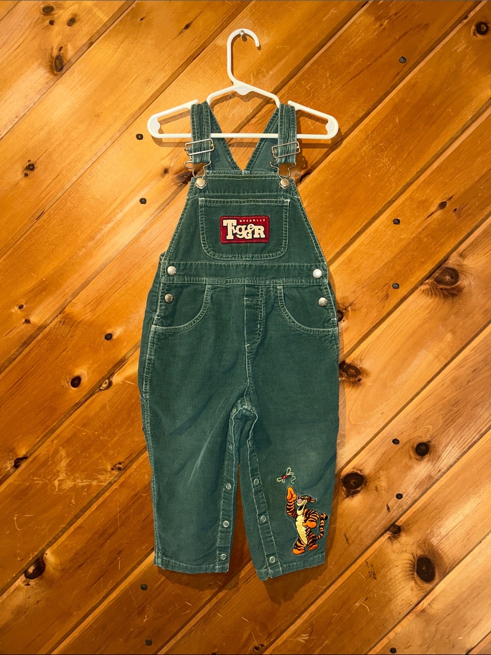 Vintage The Disney Store Tigger Green Corduroy Embroidered Overalls 24m